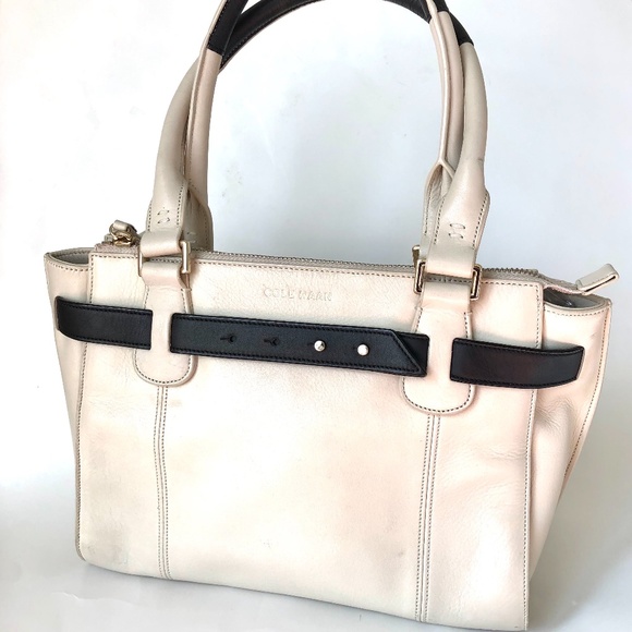 Cole Haan Cream & Black Leather Tote